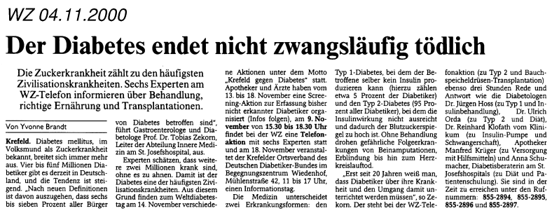 Westdeutsche Zeitung 04.11.2000